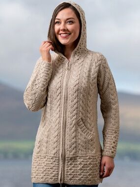 Aran Crafts Hooded Sweater - Sz S Beige